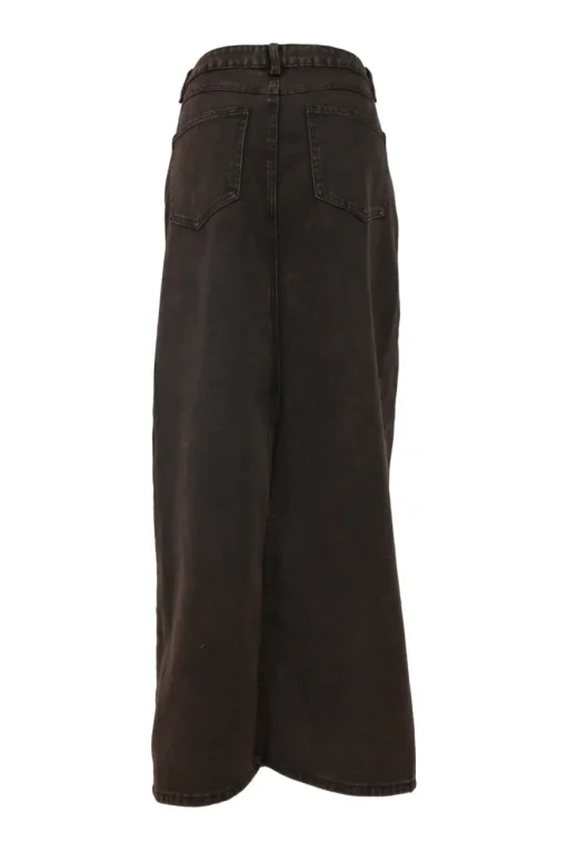 Bitter chocolate cotton denim Jamila cropped jacket and maxi skirt two-piece set