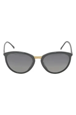 Black acetate and polarised polycarbonate round sunglasses with gold-tone metallic hardware