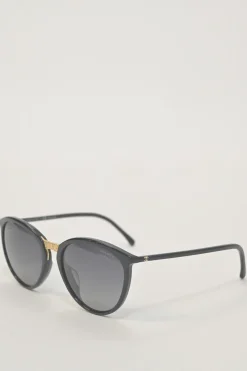Black acetate and polarised polycarbonate round sunglasses with gold-tone metallic hardware