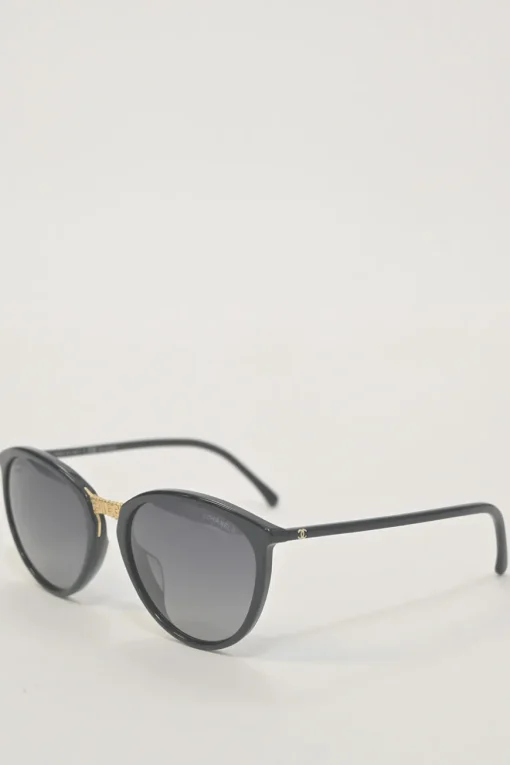 Black acetate and polarised polycarbonate round sunglasses with gold-tone metallic hardware