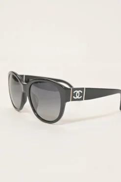Black acetate and polarised polycarbonate oversized round sunglasses