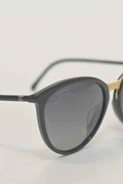 Black acetate and polarised polycarbonate round sunglasses with gold-tone metallic hardware