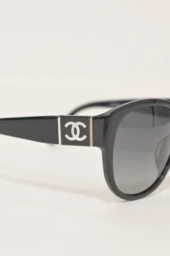 Black acetate and polarised polycarbonate oversized round sunglasses
