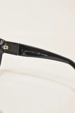 Black acetate and polarised polycarbonate oversized round sunglasses
