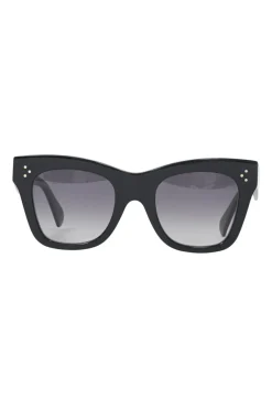 Black acetate and tinted polycarbonate square cat-eye sunglasses