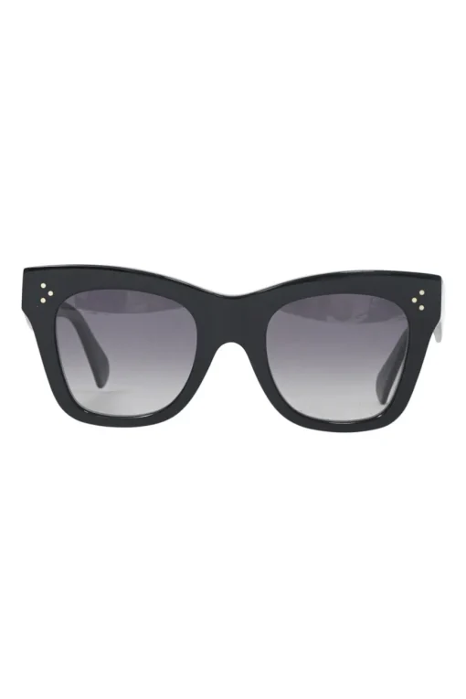 Black acetate and tinted polycarbonate square cat-eye sunglasses