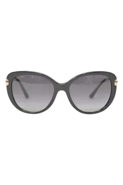 Black acetate and tinted polycarbonate oversized cat-eye sunglasses with crystal-embellished rose gold metal arms