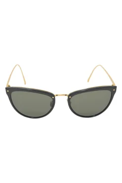 Black acetate and tinted polycarbonate cat eye sunglasses with sculpted metallic arms