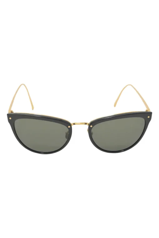 Black acetate and tinted polycarbonate cat eye sunglasses with sculpted metallic arms