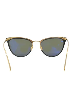 Black acetate and tinted polycarbonate cat eye sunglasses with sculpted metallic arms
