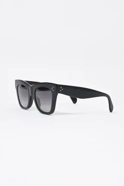 Black acetate and tinted polycarbonate square cat-eye sunglasses