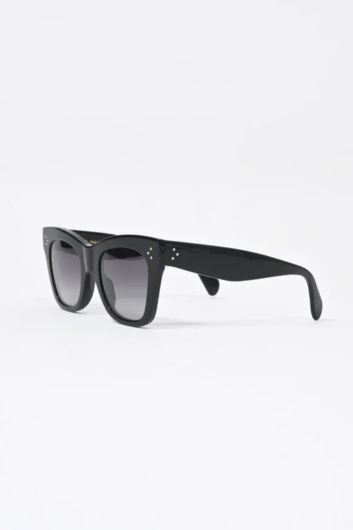 Black acetate and tinted polycarbonate square cat-eye sunglasses