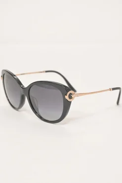 Black acetate and tinted polycarbonate oversized cat-eye sunglasses with crystal-embellished rose gold metal arms