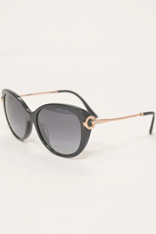 Black acetate and tinted polycarbonate oversized cat-eye sunglasses with crystal-embellished rose gold metal arms