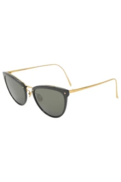 Black acetate and tinted polycarbonate cat eye sunglasses with sculpted metallic arms
