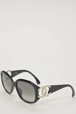 Black acetate and tinted polycarbonate oversized sunglasses with crystal-embellished Coco Mark temples