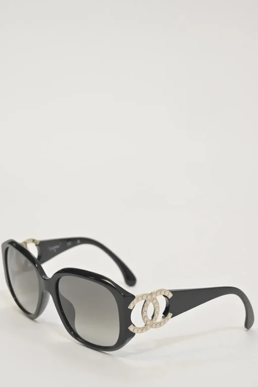 Black acetate and tinted polycarbonate oversized sunglasses with crystal-embellished Coco Mark temples