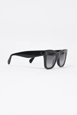 Black acetate and tinted polycarbonate square cat-eye sunglasses