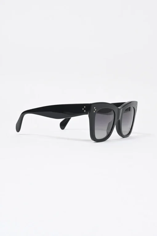 Black acetate and tinted polycarbonate square cat-eye sunglasses