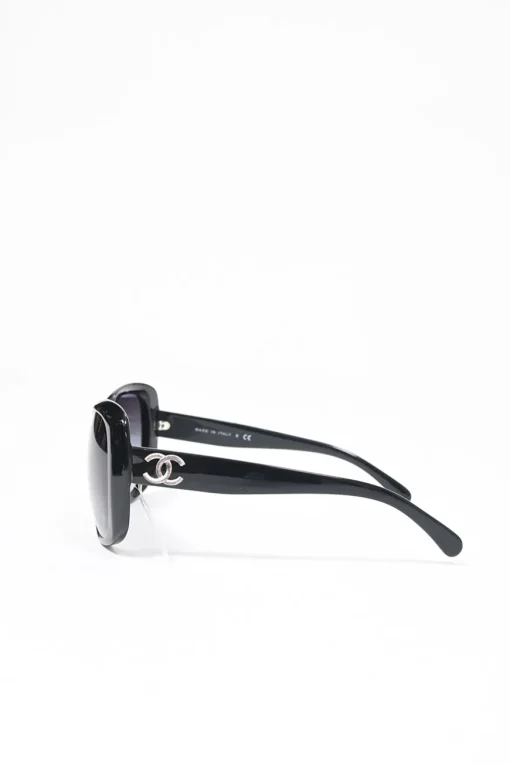 Black acetate and tinted polycarbonate oversized sunglasses with silver-finish Coco Mark motif at temples