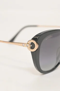 Black acetate and tinted polycarbonate oversized cat-eye sunglasses with crystal-embellished rose gold metal arms