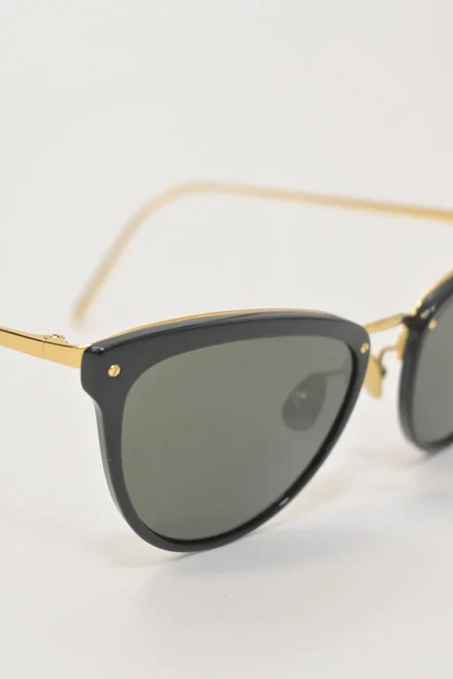 Black acetate and tinted polycarbonate cat eye sunglasses with sculpted metallic arms