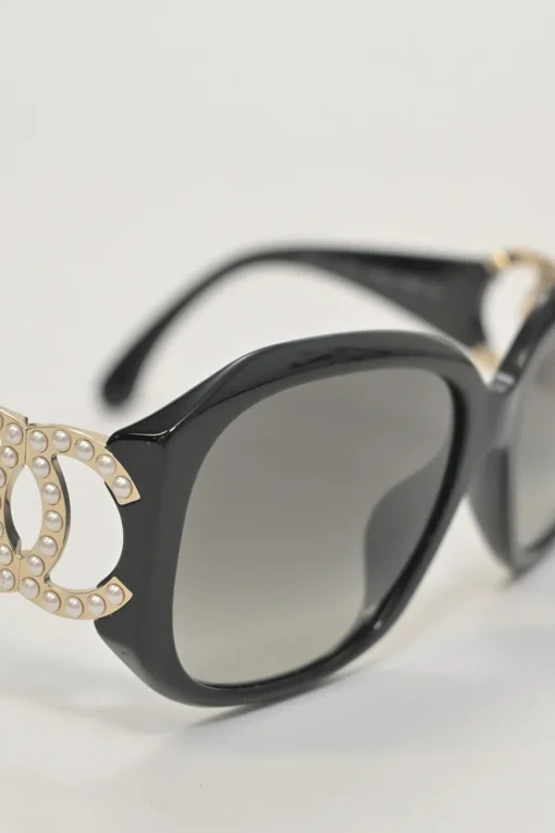 Black acetate and tinted polycarbonate oversized sunglasses with crystal-embellished Coco Mark temples