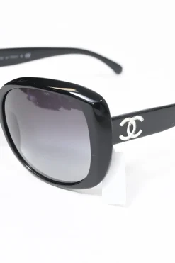 Black acetate and tinted polycarbonate oversized sunglasses with silver-finish Coco Mark motif at temples