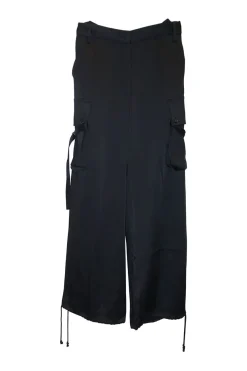 Black acetate-blend pull-on slouchy drawstring cuff cargo pants with adjustable pull and button tabs