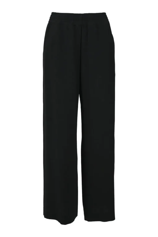 Black acetate-blend pull-on high-rise wide-leg trousers with elasticated waist