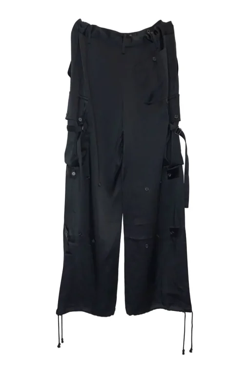 Black acetate-blend pull-on slouchy drawstring cuff cargo pants with adjustable pull and button tabs