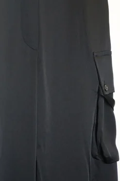 Black acetate-blend pull-on slouchy drawstring cuff cargo pants with adjustable pull and button tabs