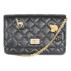 Black aged calfskin 2.55 wallet on chain with deer, leave and mushroom pins