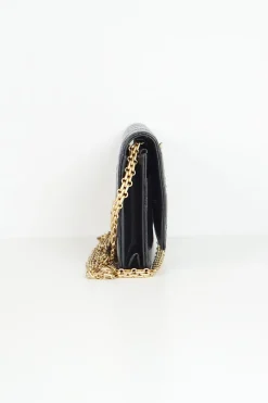 Black aged calfskin 2.55 wallet on chain with deer, leave and mushroom pins