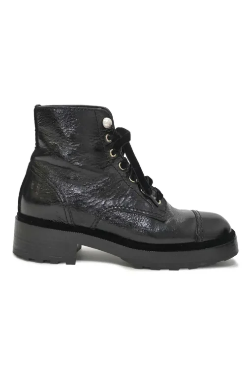 Black aged calfskin lace-up trad sole ankle boots