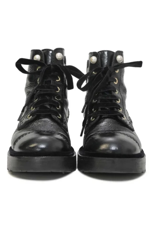 Black aged calfskin lace-up trad sole ankle boots