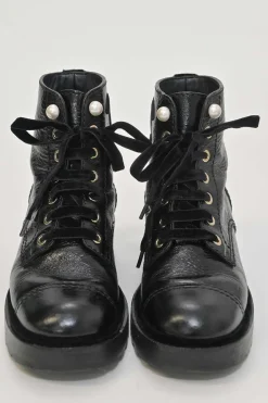 Black aged calfskin lace-up trad sole ankle boots
