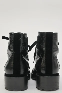 Black aged calfskin lace-up trad sole ankle boots
