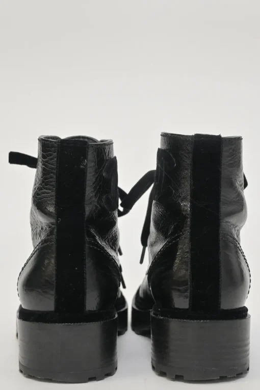 Black aged calfskin lace-up trad sole ankle boots