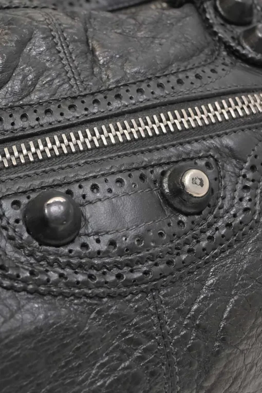 Black aged crinkle calfskin City Work Tote