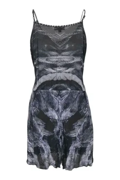 Black and anthracite embellished blouson romper with self-tie fastening at centre back