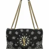 Black and beige fabric-bonded leather and raffia Loulou Bandana flap bag with brass hardware