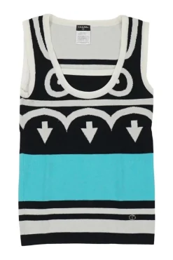 Black and blue two-tone cashmere graphic arrow intarsia knit gilet