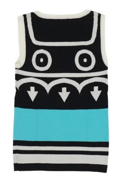 Black and blue two-tone cashmere graphic arrow intarsia knit gilet