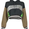 Black and brown cotton mixed- media GG Supreme monogram cropped pullover hoodie