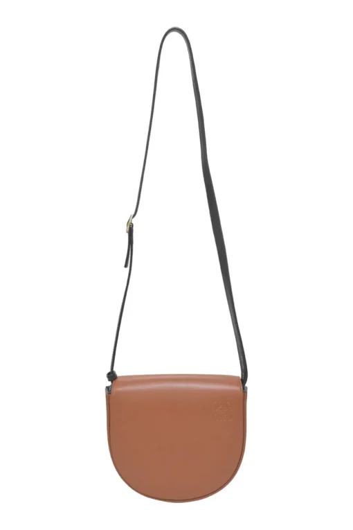 Black and brown leather Heel Duo anagram-embossed shoulder flap bag with adjustable shoulder strap