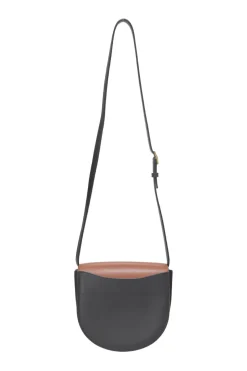 Black and brown leather Heel Duo anagram-embossed shoulder flap bag with adjustable shoulder strap
