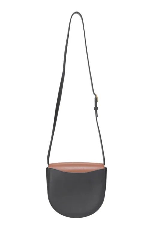 Black and brown leather Heel Duo anagram-embossed shoulder flap bag with adjustable shoulder strap