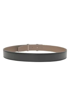 Black and brown leather reversible H buckle belt