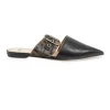 Black and brown polished calfskin slip-on Sabot Vitello FF buckle mules